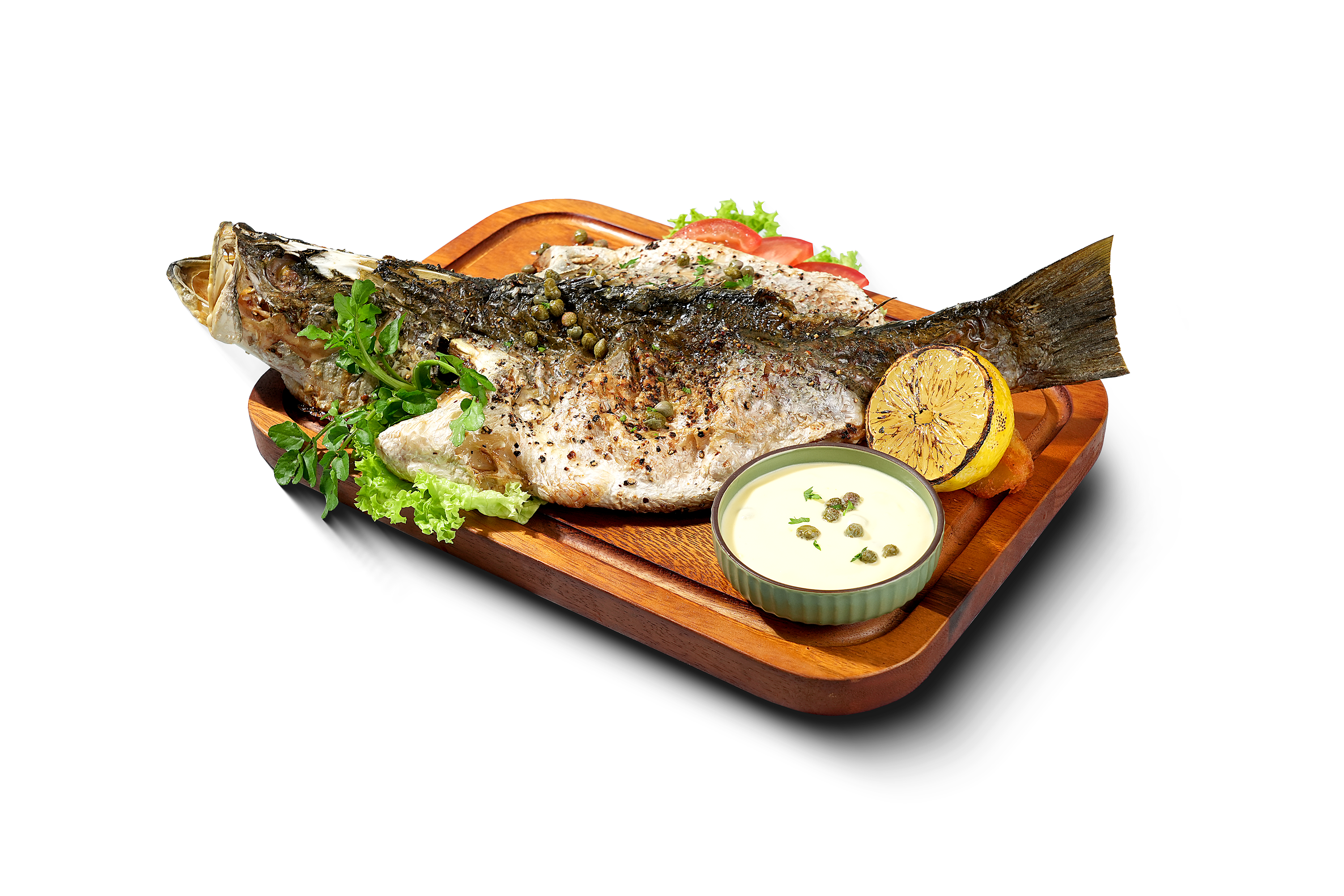 WHOLE SEABASS WITH CREAMY LEMON CAPER